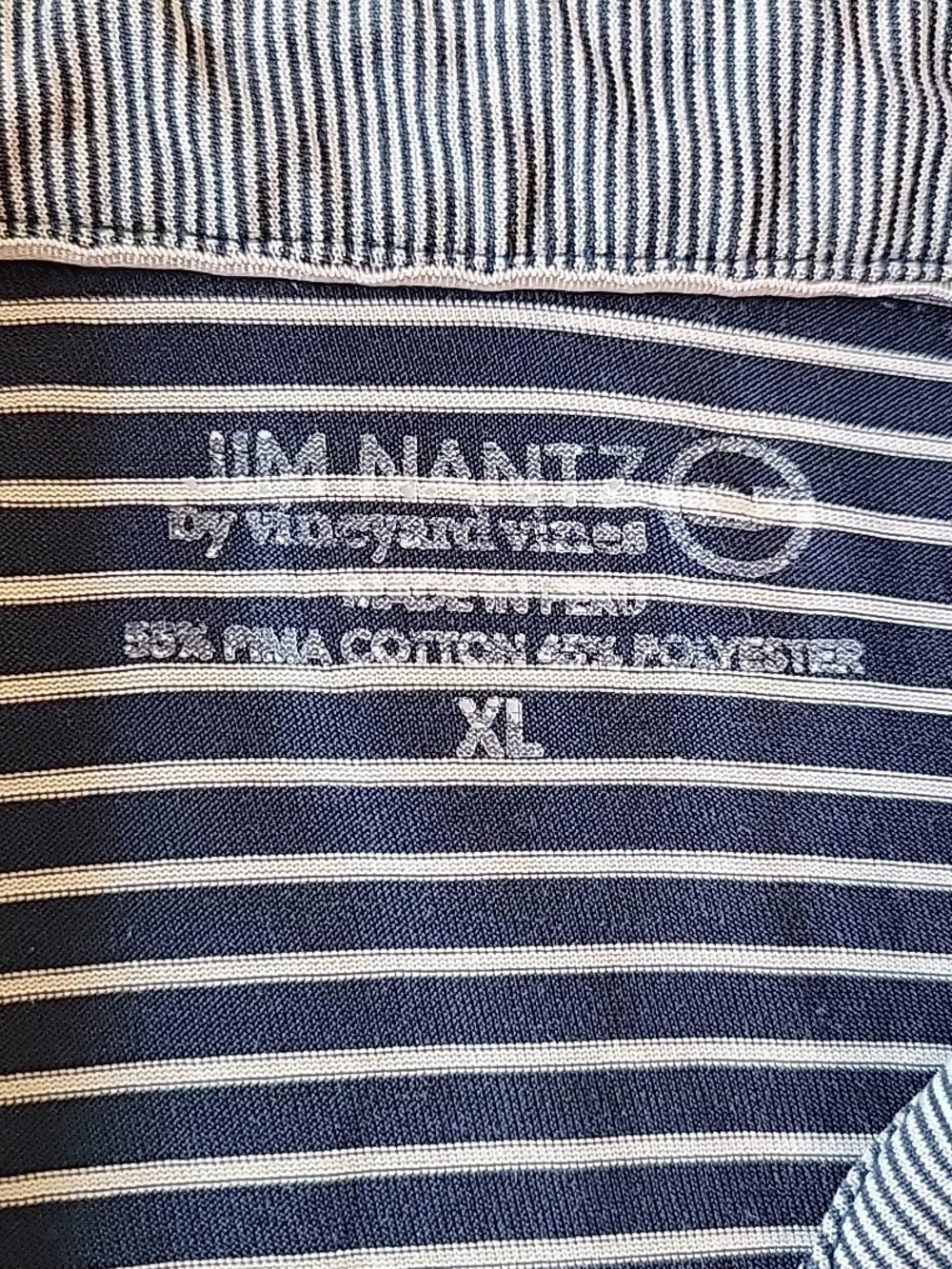 Jim Nantz Vineyard Vines Polo Shirt Men's XL Blue White Striped Performance Golf